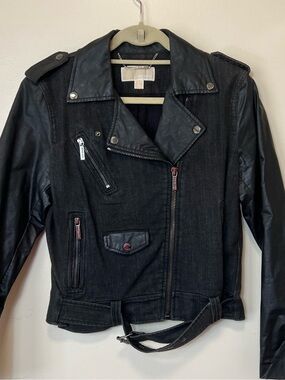 Michael Kors Black Mixed-Media Moto Jacket. Size Large. NWOT
